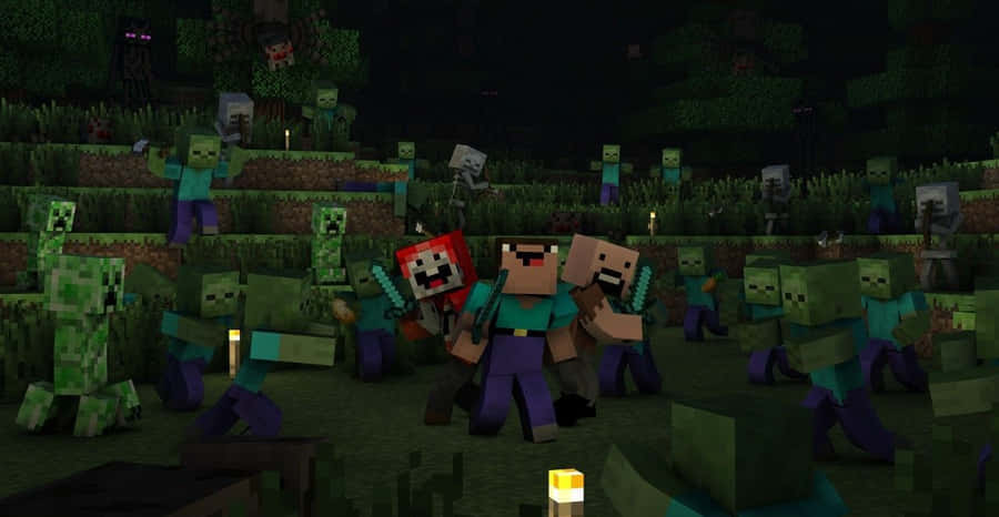 Ferocious Minecraft Zombie Approaching In The Night Wallpaper