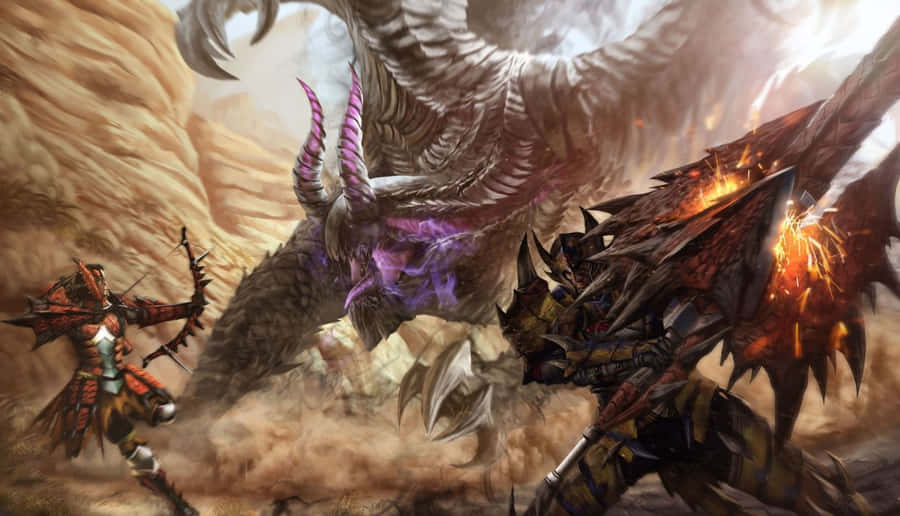 Ferocious Monster Showdown In Monster Hunter Wallpaper