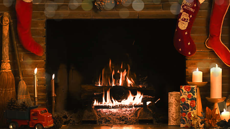 Festive Christmas Fireplace Decor Wallpaper