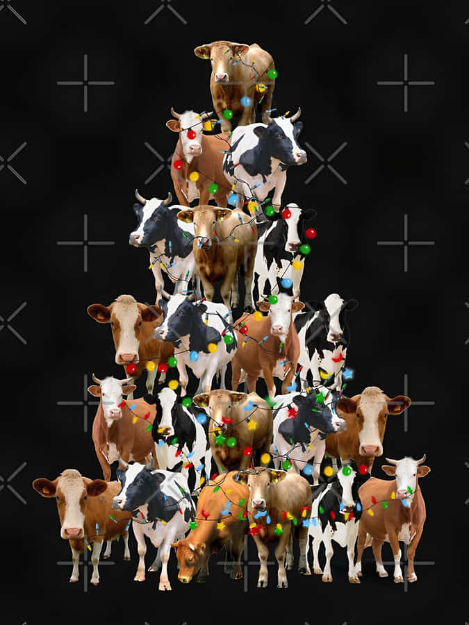 Festive Cow Christmas Tree Formation Wallpaper