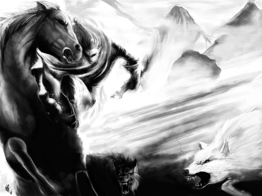 Fierce Wolf Attacking Its Prey In The Wild Wallpaper