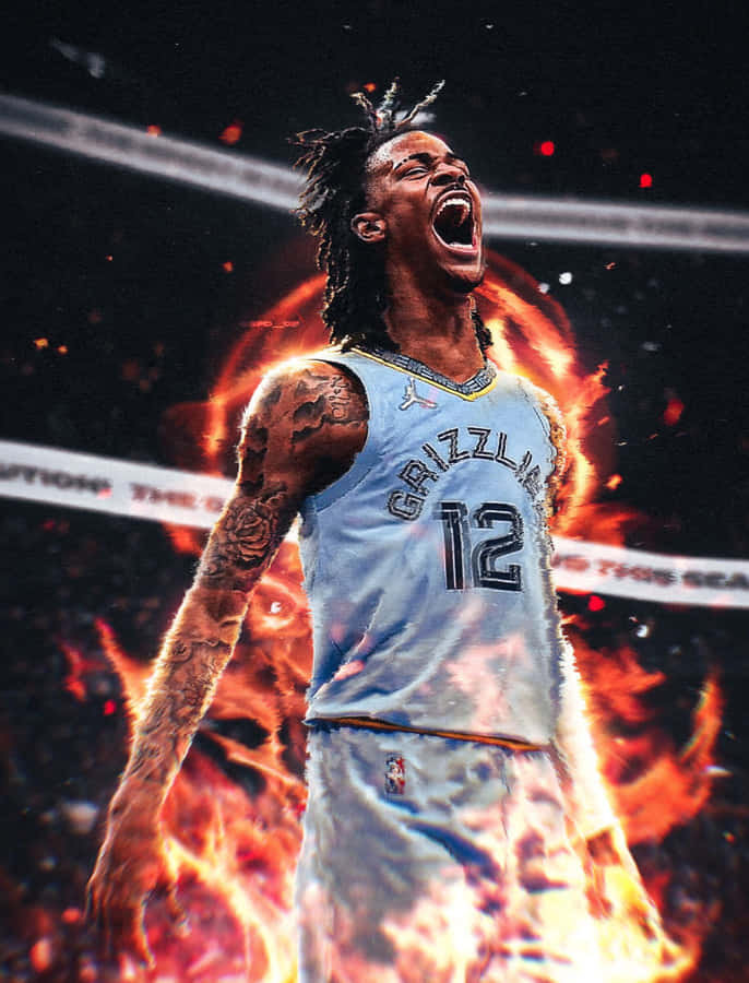 Fiery Celebration Basketball Player Wallpaper