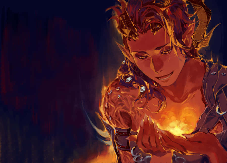 Fiery Eyed Fantasy Character Art Wallpaper