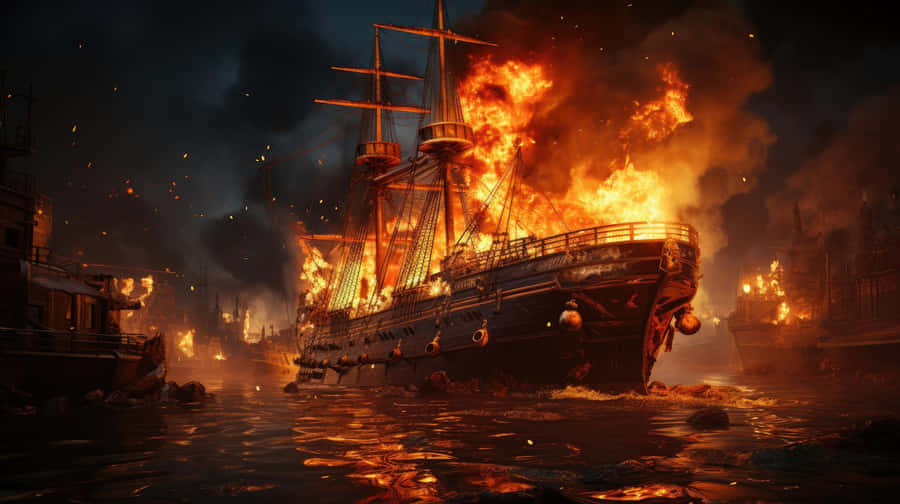 Fiery_ Harbor_ Destruction Wallpaper