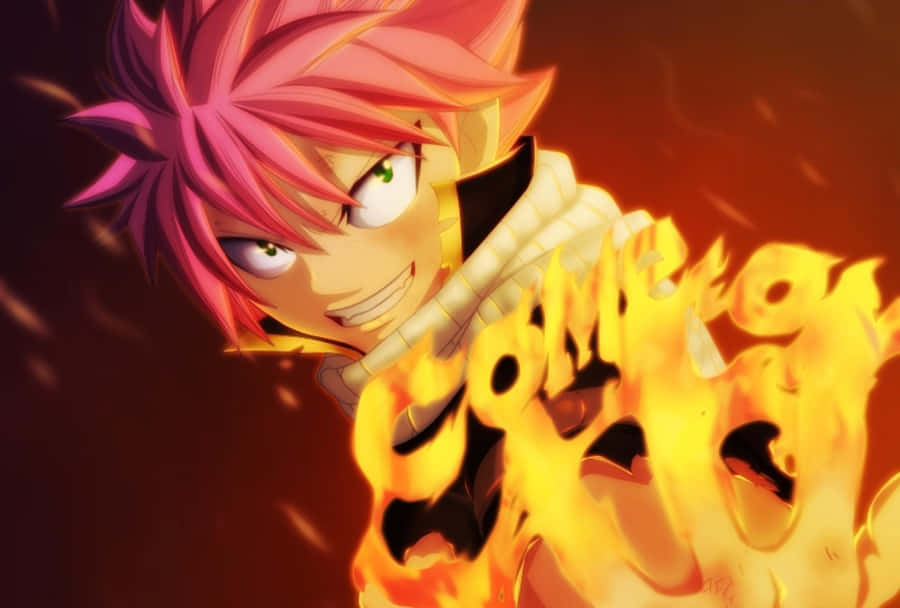 Fiery Natsu Dragneel In Action Wallpaper