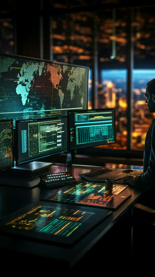 Financial Traderat Workstation Night Wallpaper