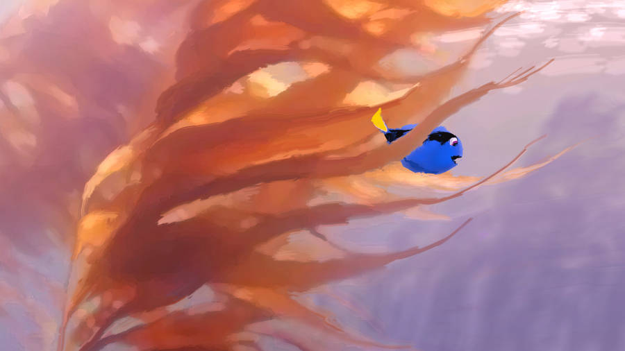 Finding Dory At Orange Plant Art Wallpaper