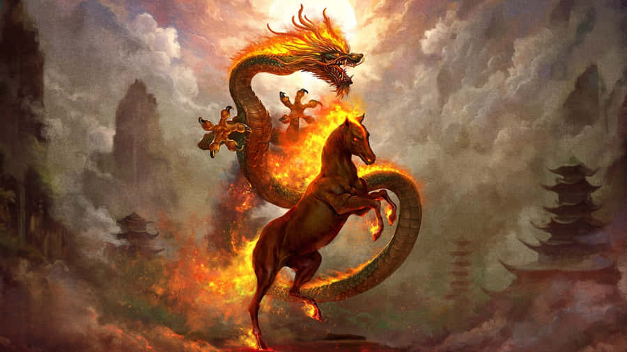 Fire Horse And Dragon Clash Wallpaper