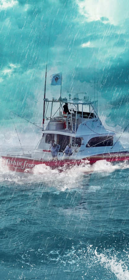 Fishing Boat Rough Sea Wave Crash Wallpaper