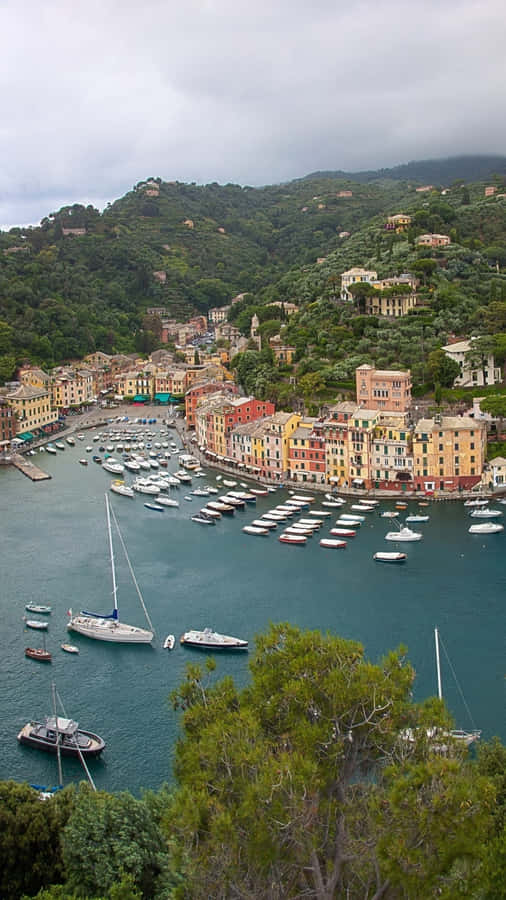 Fishing Village In Portofino Italy High Angle Shot Wallpaper