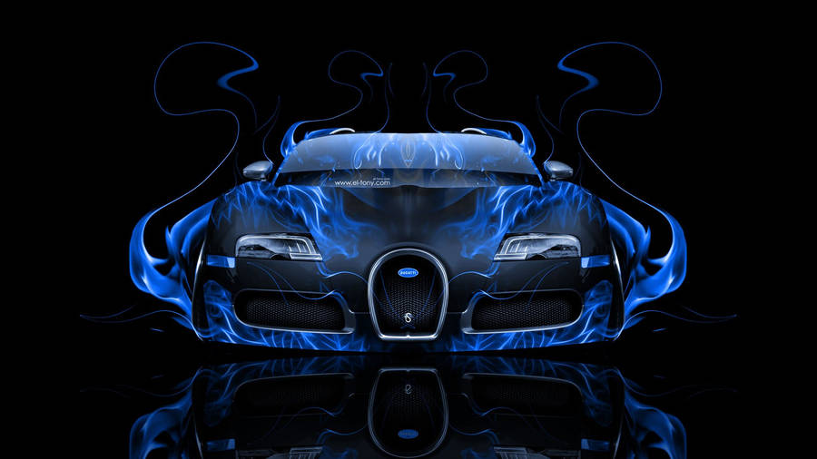 Flaming Blue Black Bugatti Wallpaper