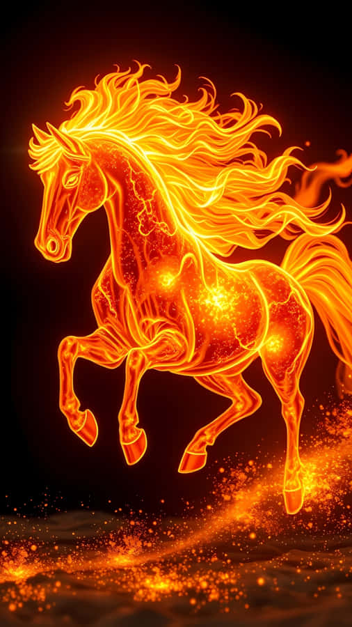 Flaming Fire Horse Running In Darkness Wallpaper