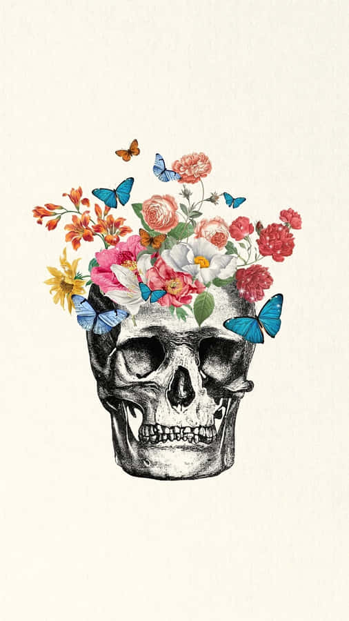 Floral_ Skull_with_ Butterflies_ Artwork Wallpaper