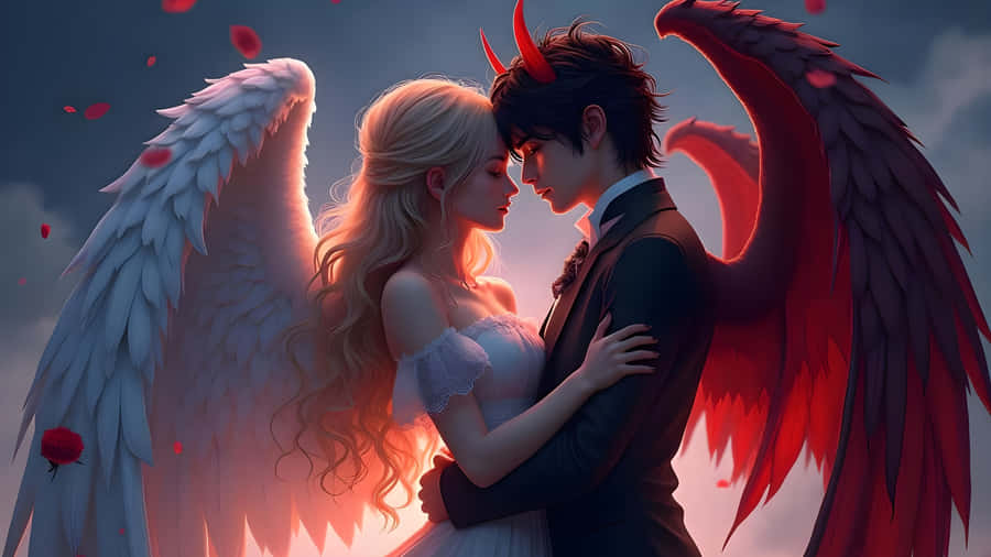 Forbidden Love Angel And Demon Wallpaper