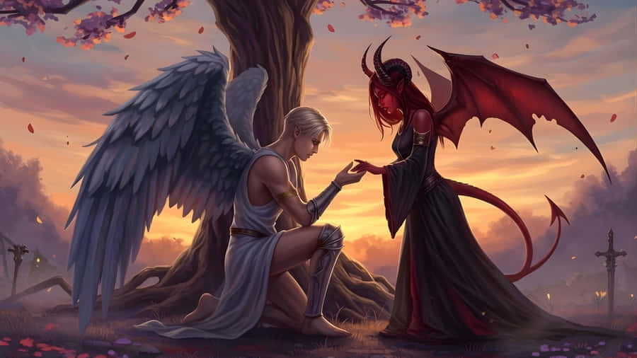 Forbidden Love Angel And Demon Wallpaper