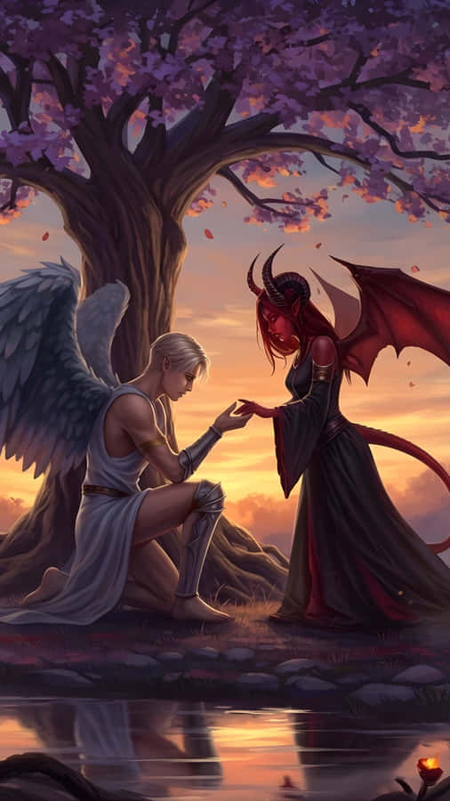 Forbidden Love Angel And Demon Wallpaper