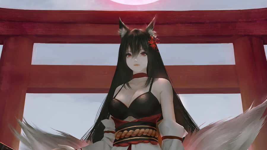 Fox Girl In Traditional Attire Wallpaper