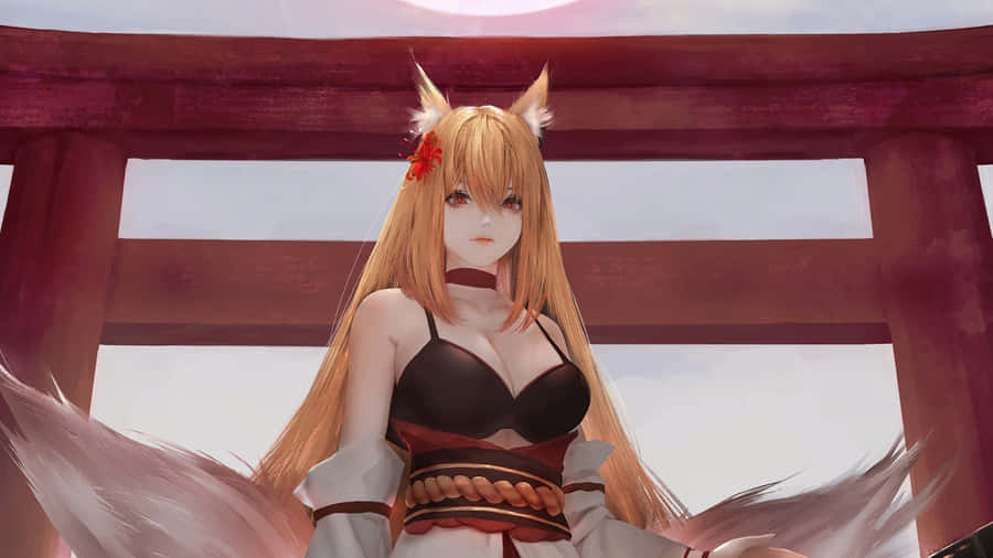 Fox Girl In Traditional Attire Wallpaper