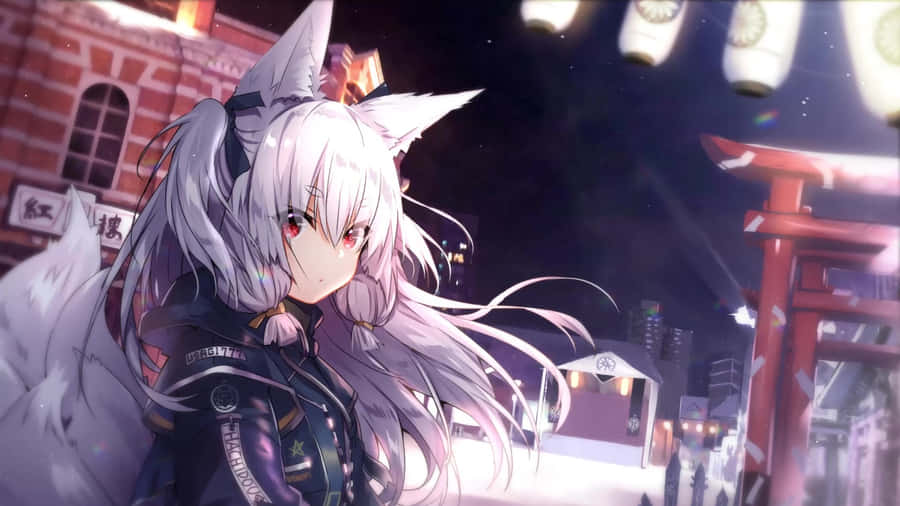 Fox Girl In Urban Night Wallpaper
