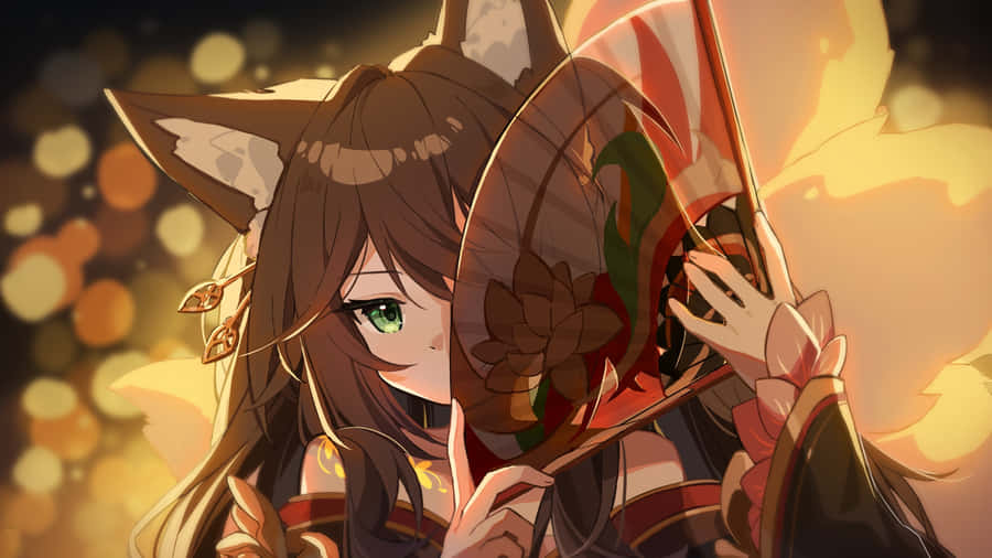 Fox Girl With Fan Wallpaper
