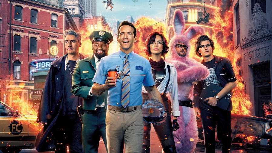 Free Guy Main Characters Poster Wallpaper