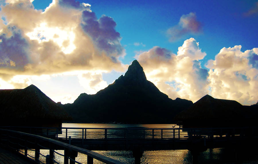 French Polynesia Mountain And Clouds Wallpaper