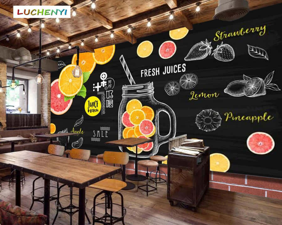 Fresh Juice Sketched On Chalkboard Wallpaper