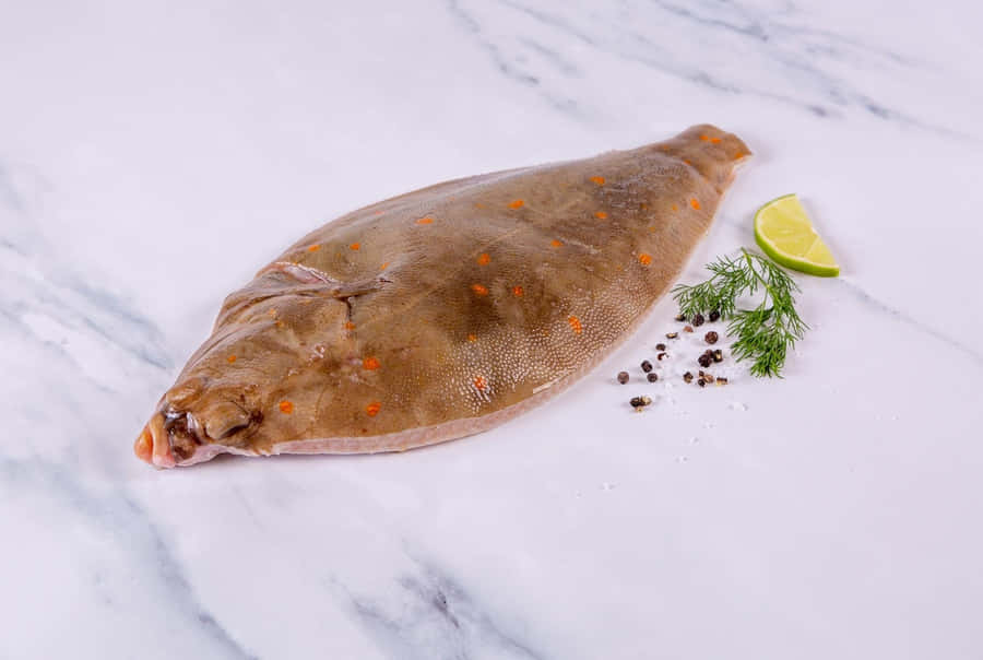 Fresh Plaice Fish With Herbs And Lime On Marble Wallpaper