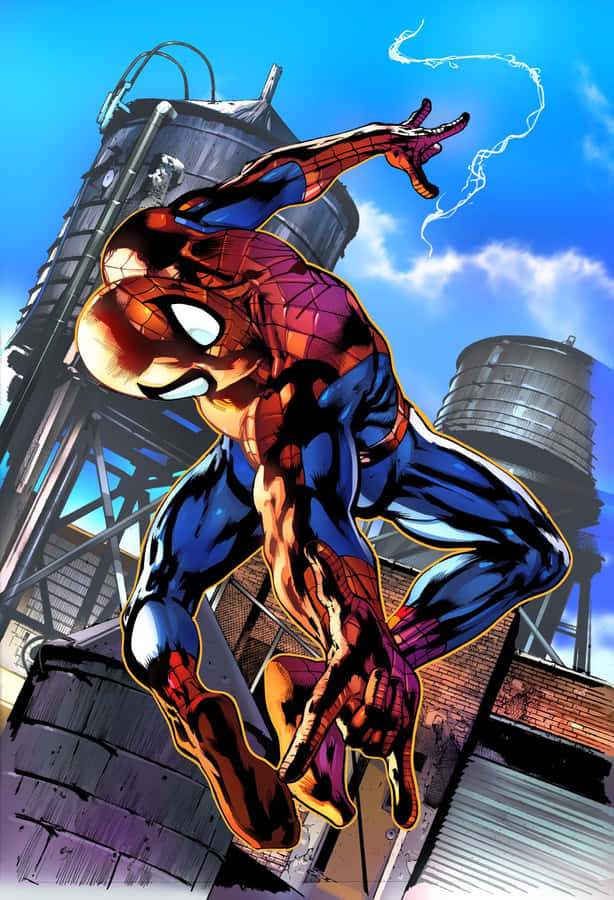 Friendly Neighborhood Spider-man Swinging Through The City Wallpaper