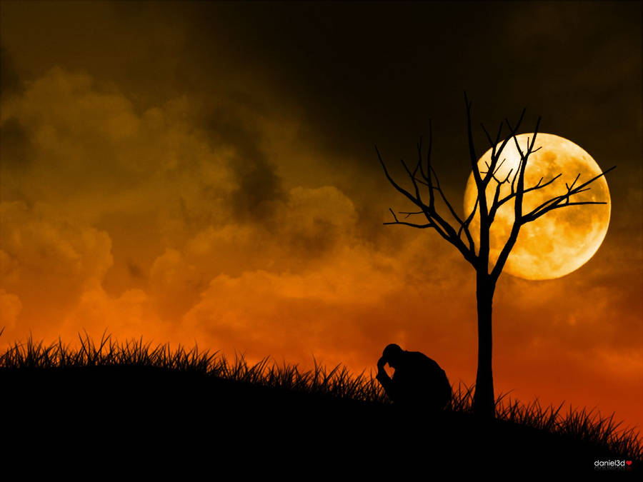 Full Moon In So Sad Scenery Wallpaper