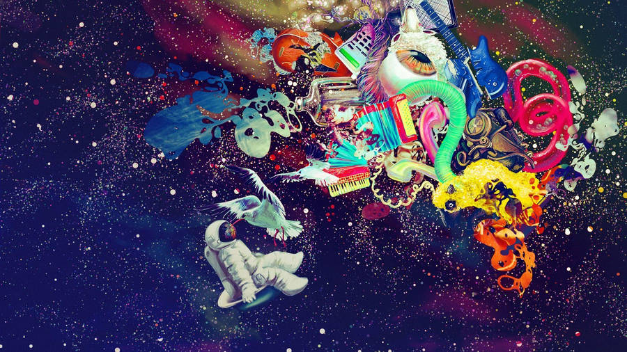 Funky Astronaut In Outer Space Wallpaper