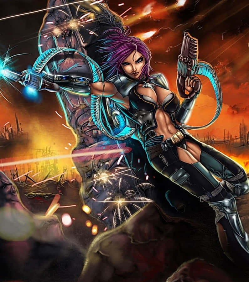 Futuristic Anime Girl Shooter Wallpaper