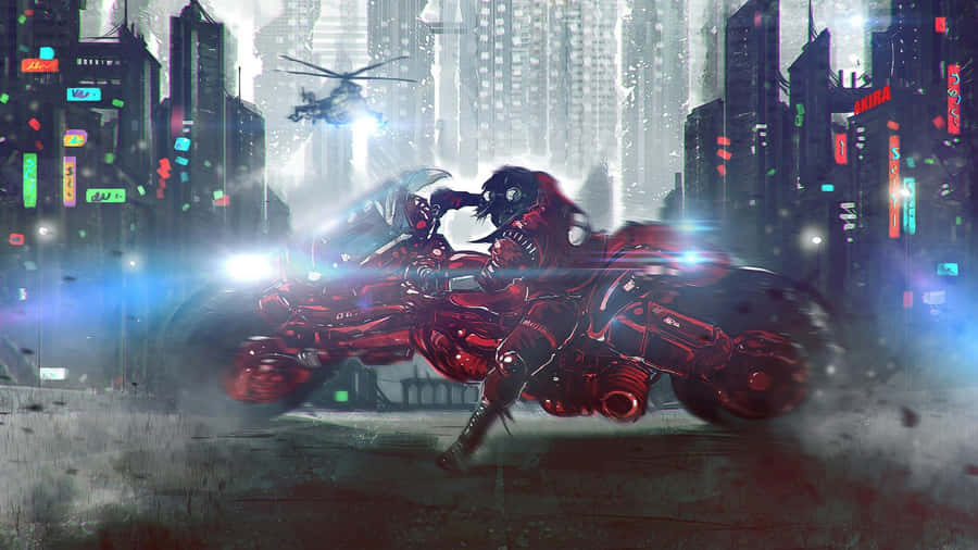Futuristic Anime Motorcycle Chase Wallpaper