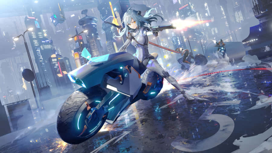Futuristic Anime Motorcycle Chase Wallpaper