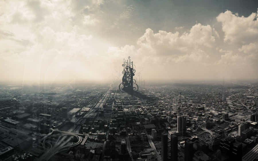 Futuristic_ Cityscape_ Aerial_ View Wallpaper