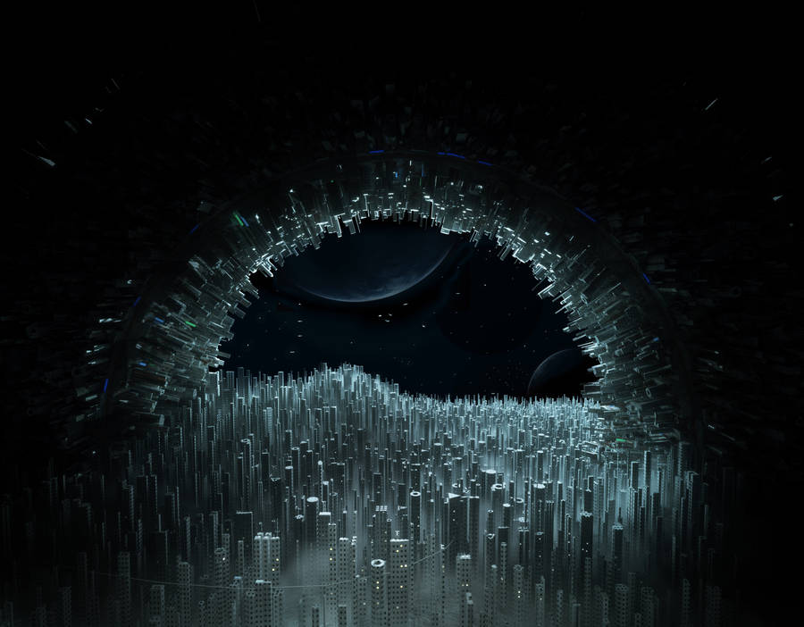 Futuristic Desktop With Tunnel-shaped City Wallpaper