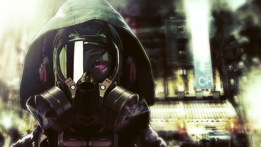 Futuristic Gas Mask Character Art Wallpaper