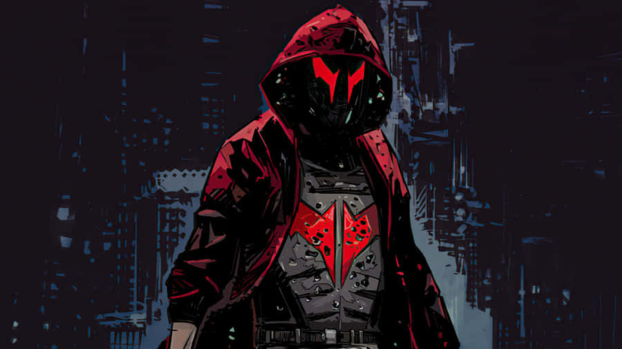 Futuristic Red Hooded Figure Pfp Wallpaper