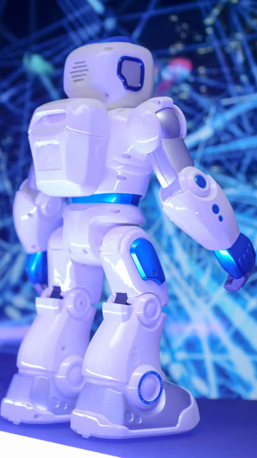 Futuristic_ Robot_ Pose_ Blue_ Lighting Wallpaper