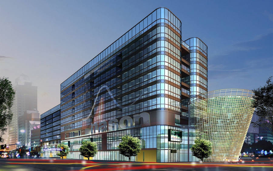 Futuristic Shopping Mall Structure Wallpaper