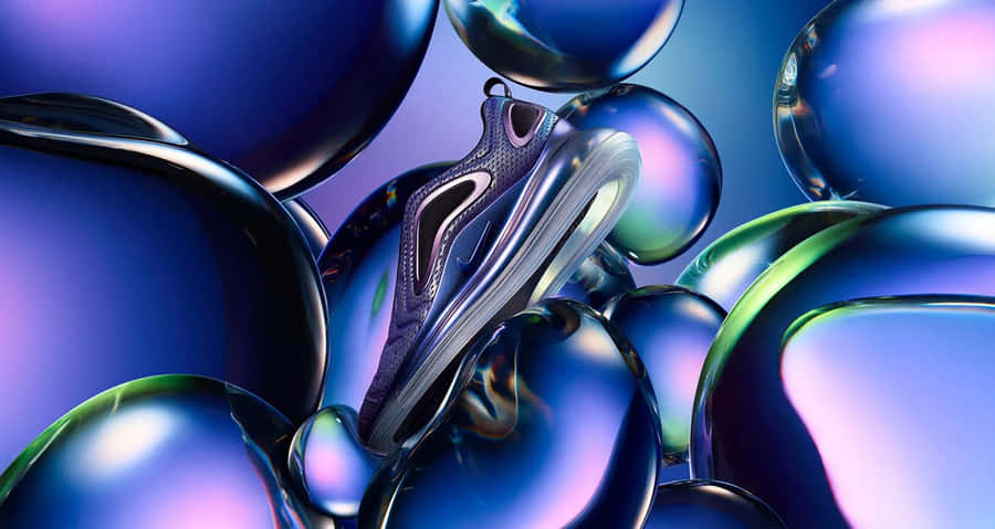 Futuristic Sneaker Among Chrome Bubbles Wallpaper