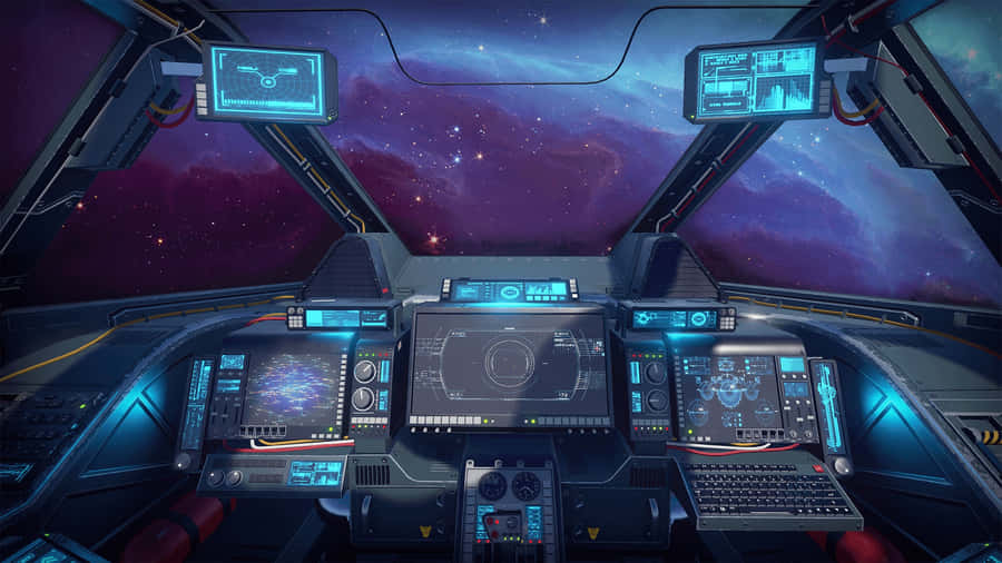 Futuristic Spaceship Cockpit Dashboard Wallpaper