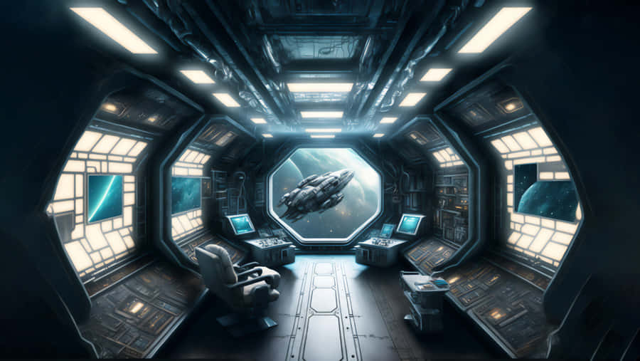 Futuristic Spaceship Cockpit Interior Wallpaper