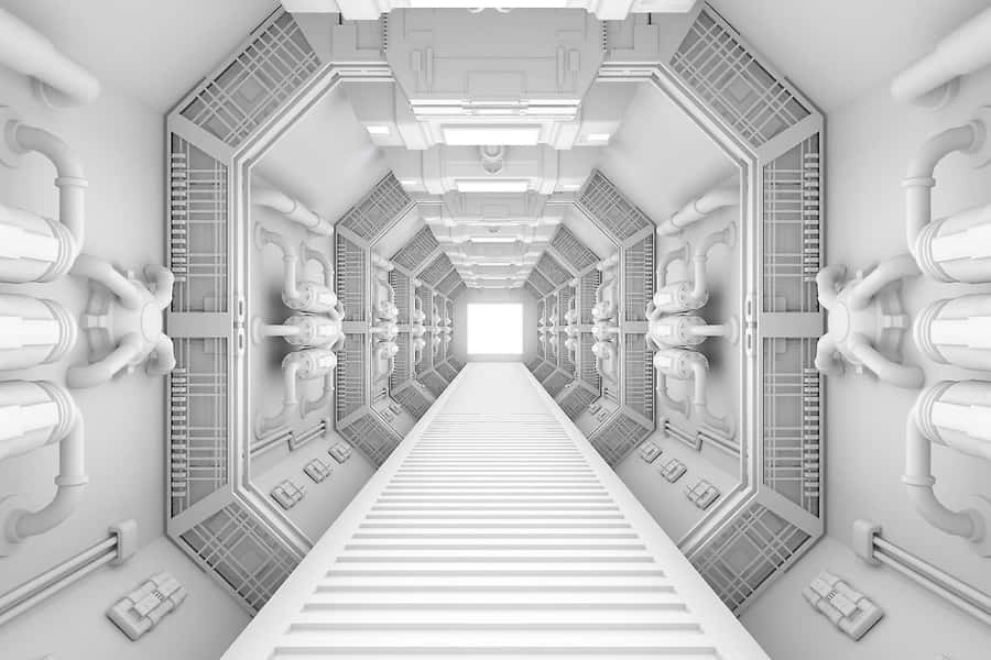 Futuristic Spaceship Corridor Interior Wallpaper