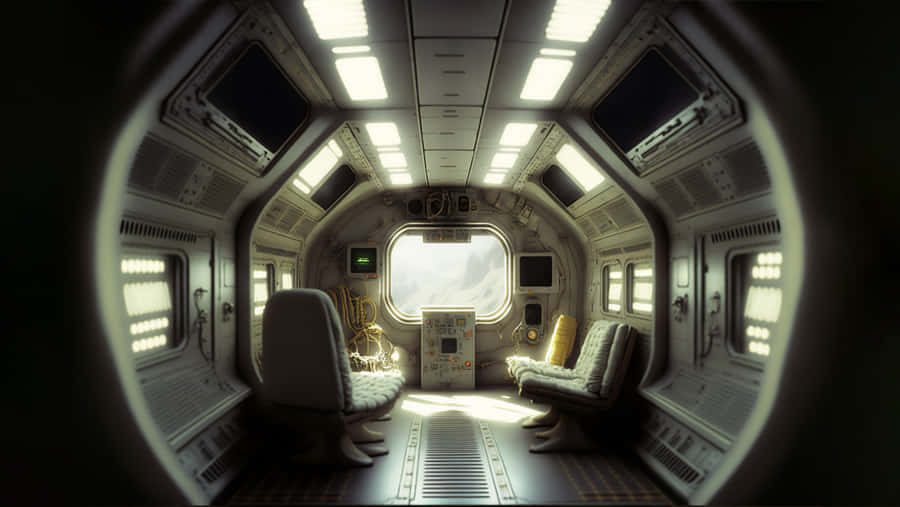 Futuristic Spaceship Corridor Interior Wallpaper