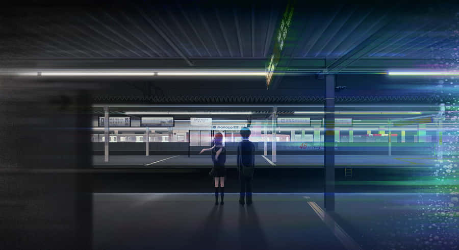 Futuristic Train Station Platform Wallpaper