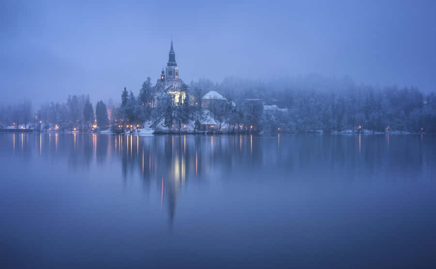 Fuzzy Scene At Lake Bled Wallpaper