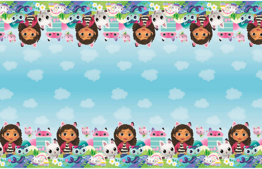Gabby Dollhouse Characters Pattern Wallpaper
