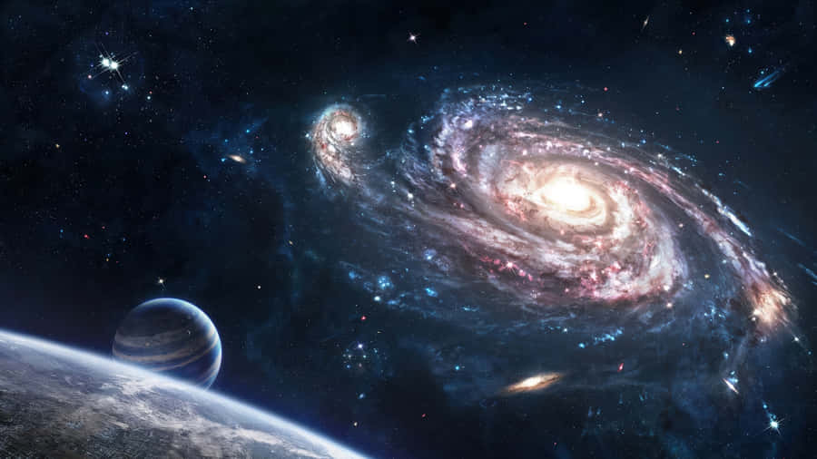 Galactic Spiral And Planets Wallpaper