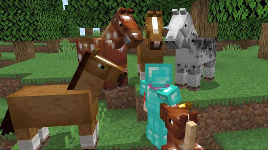 Galloping In A Vibrant Minecraft World With Horses Wallpaper